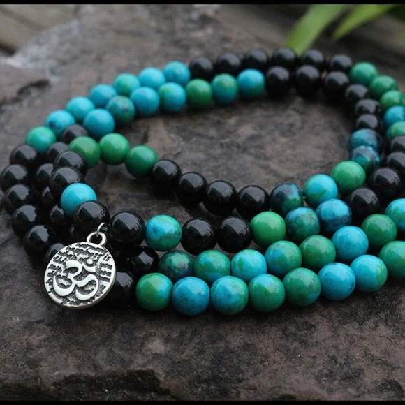 *SOLD* Mala Beads, Black Onyx & Chrysocolla - Picture 2 of 8